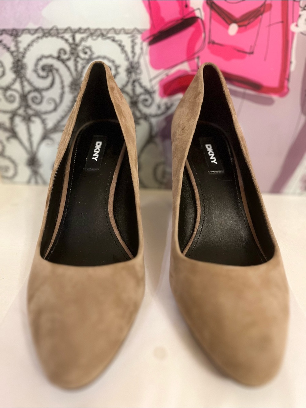 DKNY Beige Taupe Suede Pointed-Toe Pumps - Size 9
